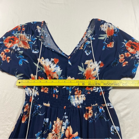 Kormei Dress Woman’s XL high low floral short sleeve 52” length smocked V neck - Picture 15 of 16